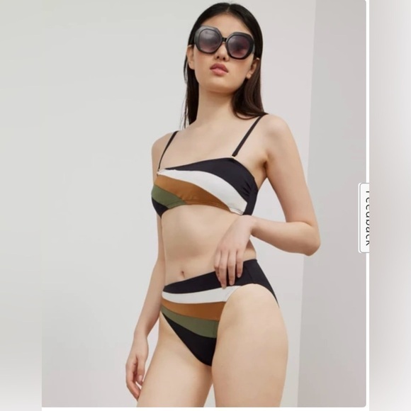 Vince Camuto Women's Colorblocked Bandeau Bikini Top & Colorblock Bikini Briefs - Picture 1 of 15